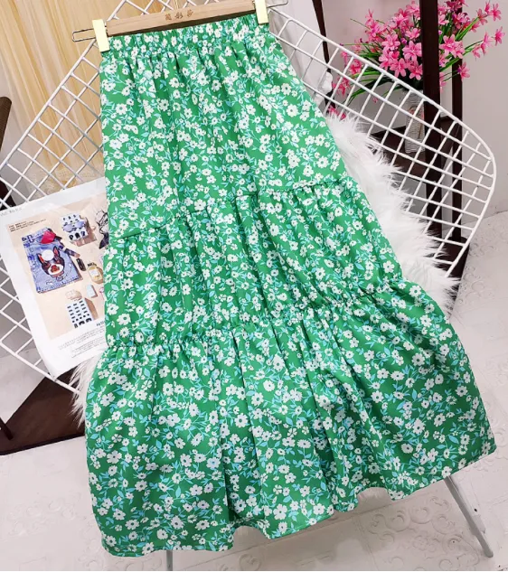 Fashion Tiny Floral Ruffles Wrap Midi Skirt