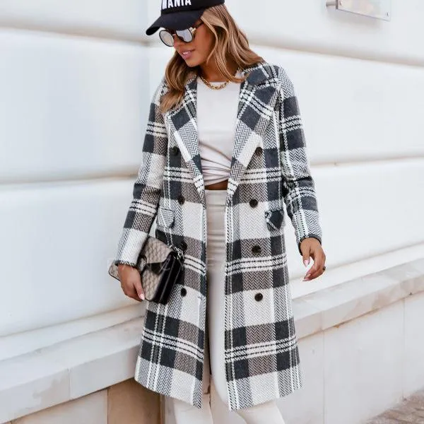 Fashion Women Plaid Woolen Overcoat for Winter