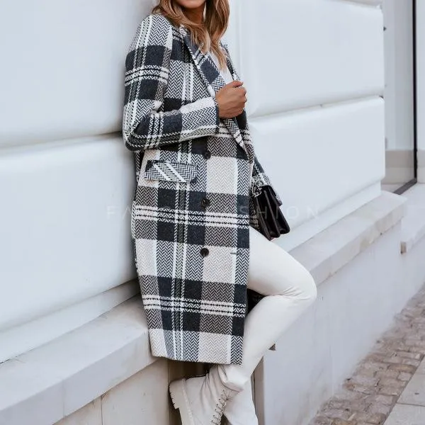 Fashion Women Plaid Woolen Overcoat for Winter