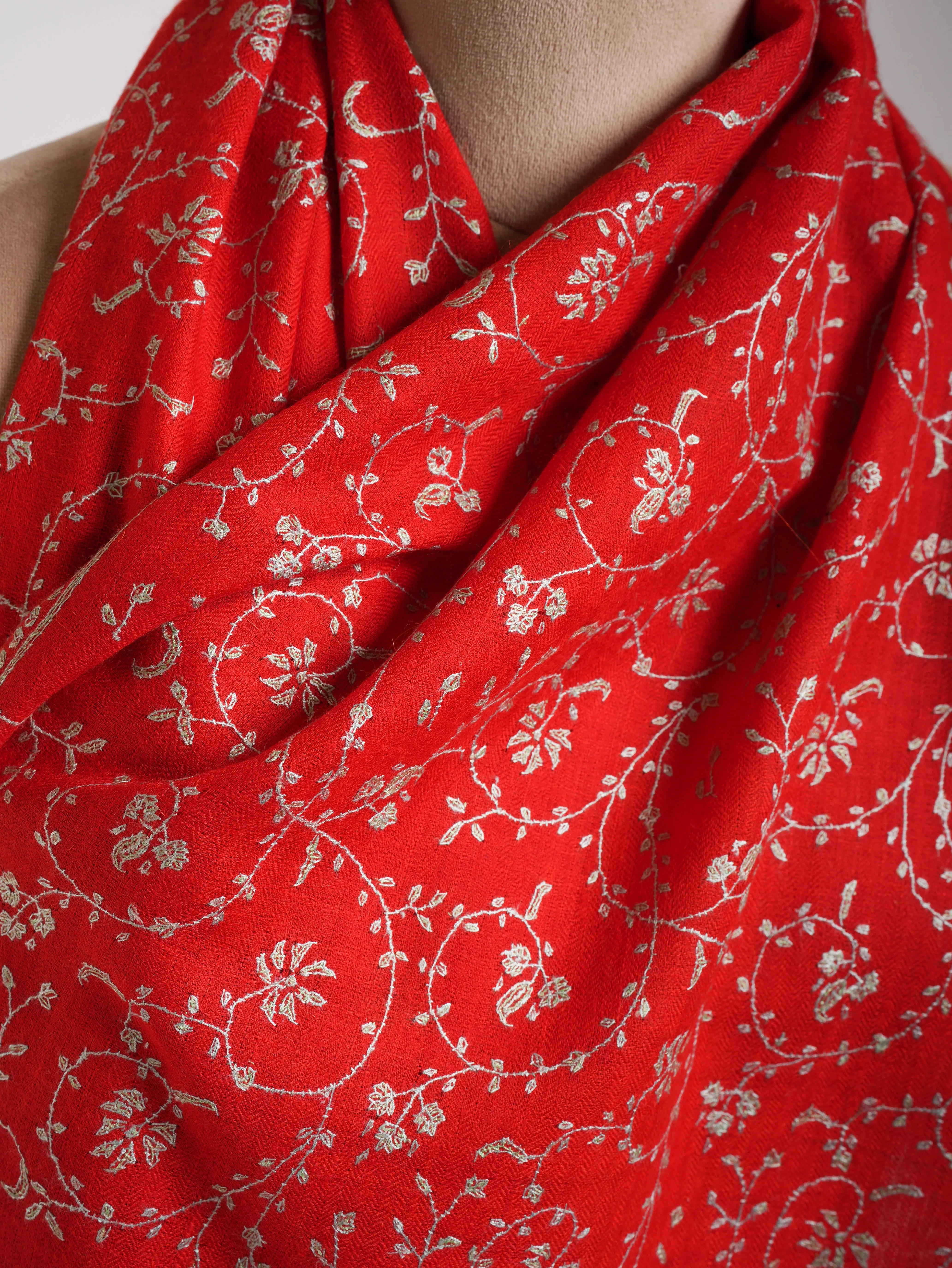 Flame Scarlet Hand Embroidered Cashmere Wedding Scarf