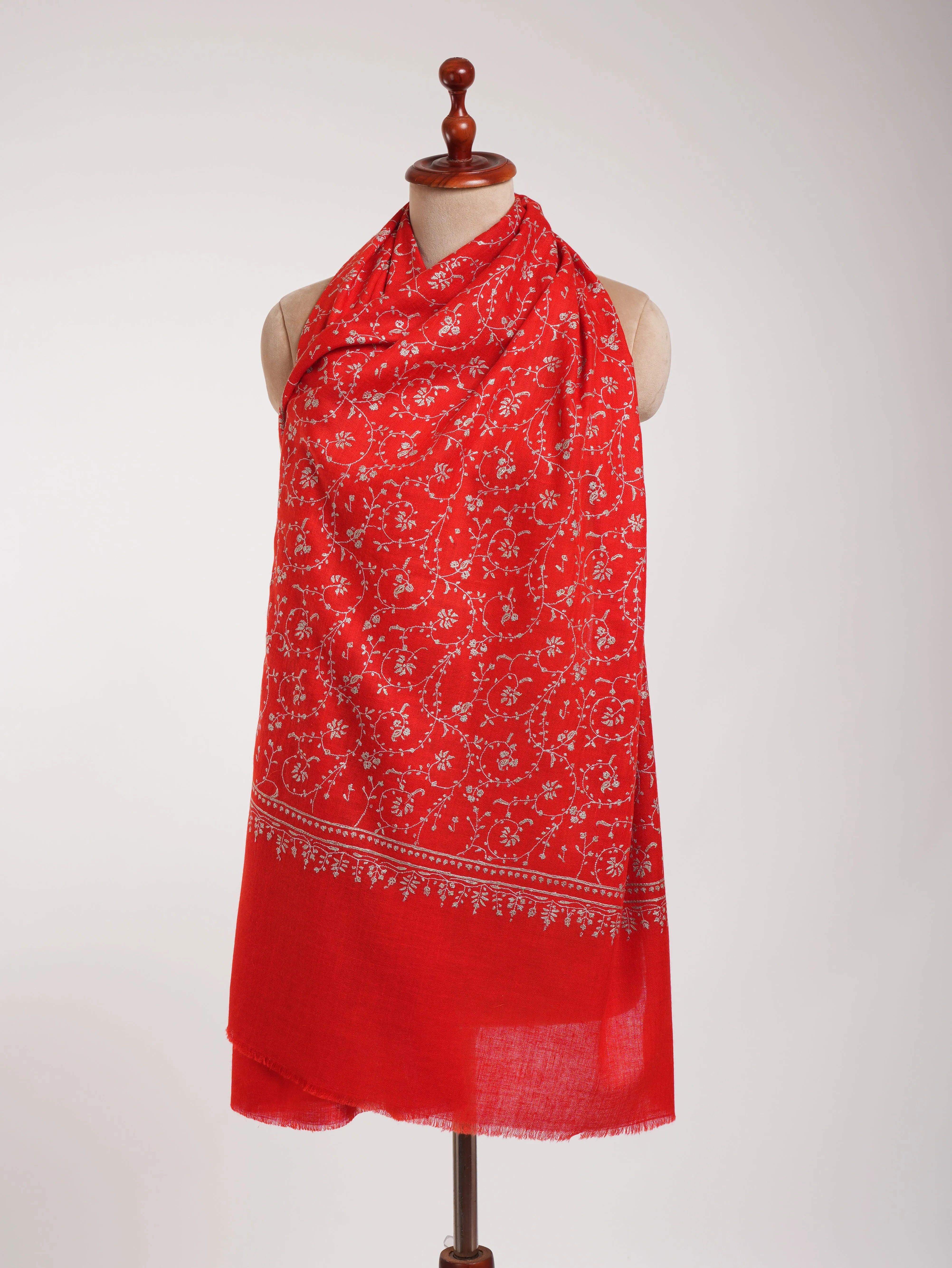 Flame Scarlet Hand Embroidered Cashmere Wedding Scarf