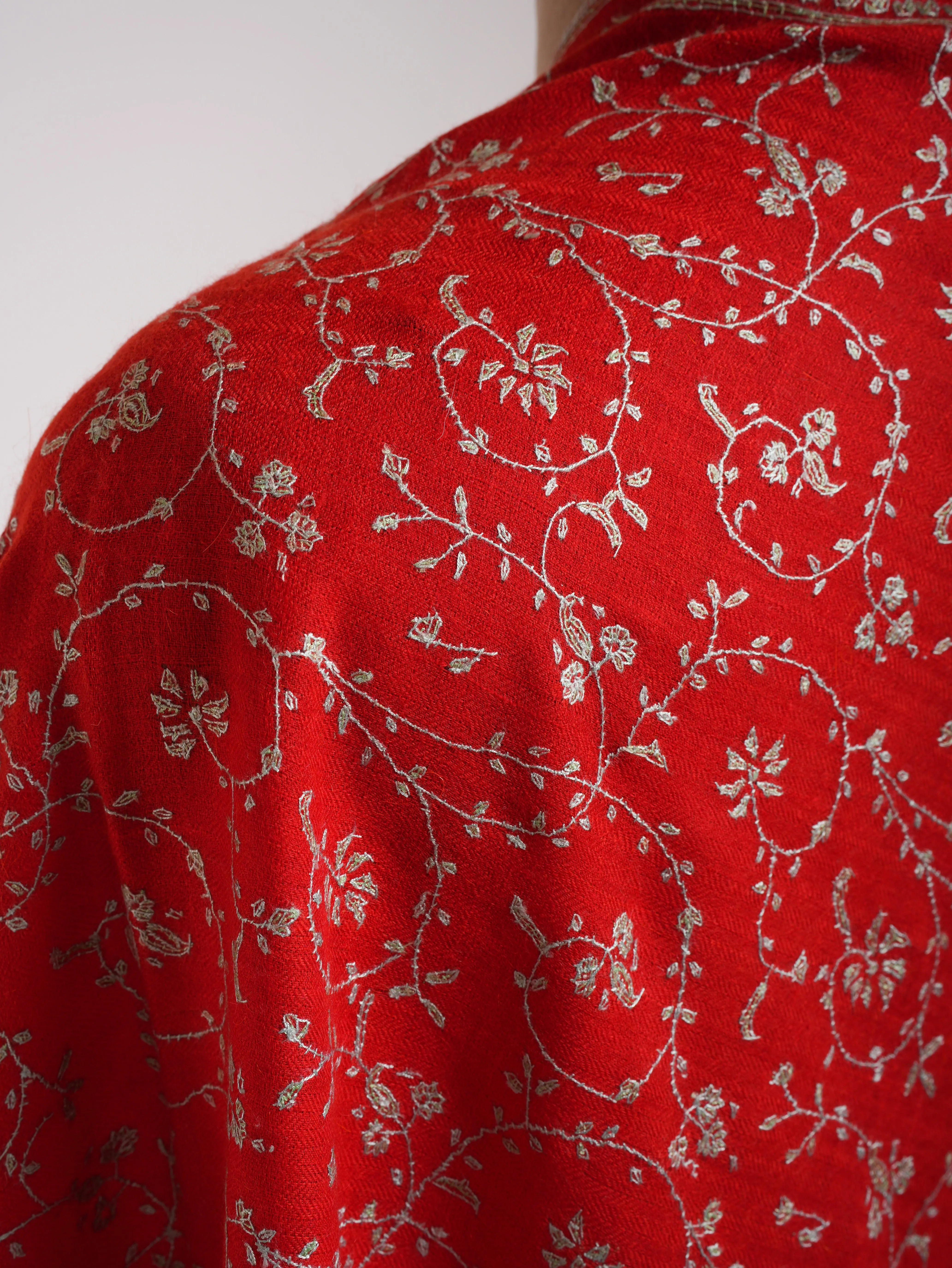 Flame Scarlet Hand Embroidered Cashmere Wedding Scarf