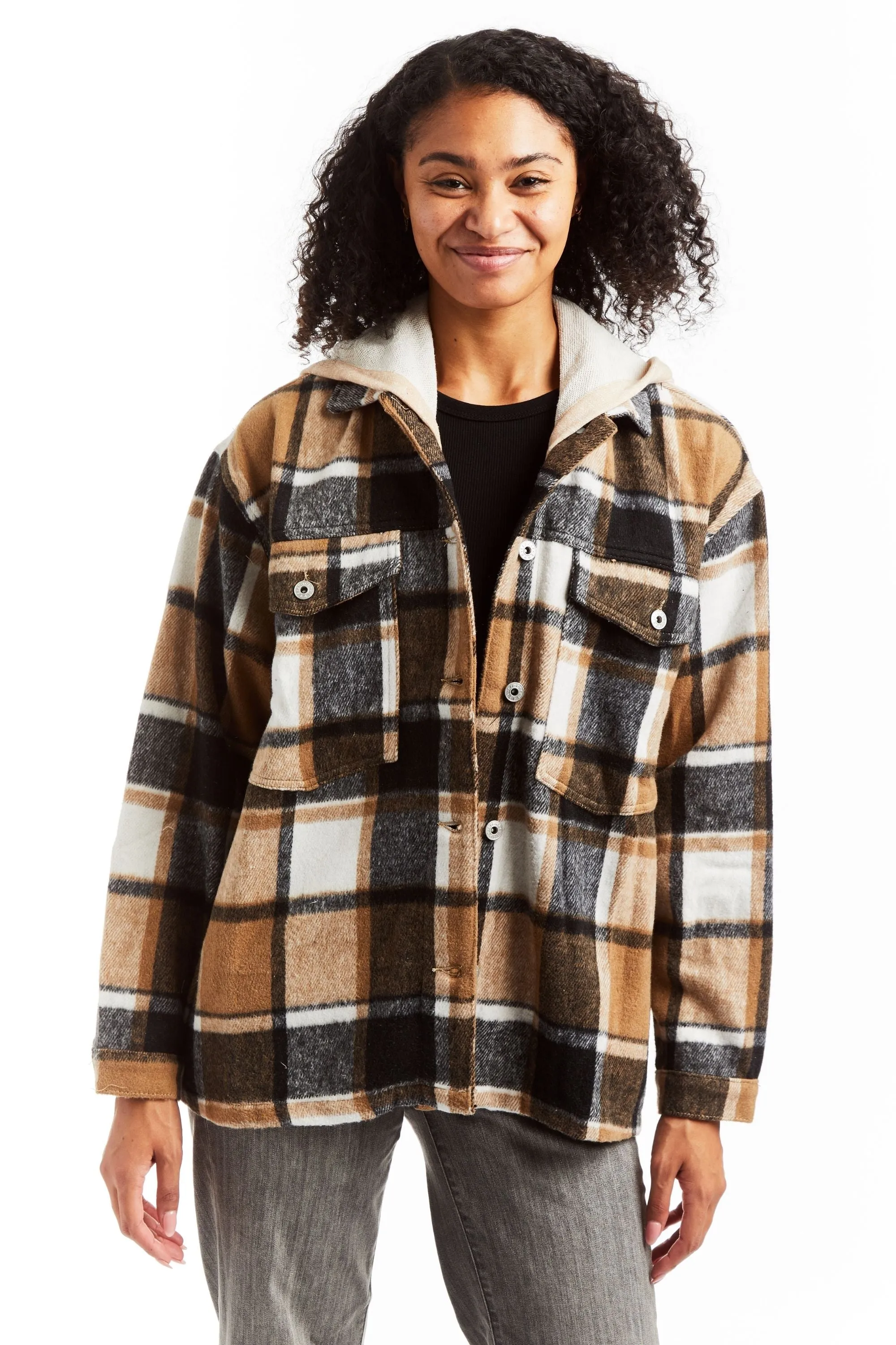 Flannel Shacket With Hood