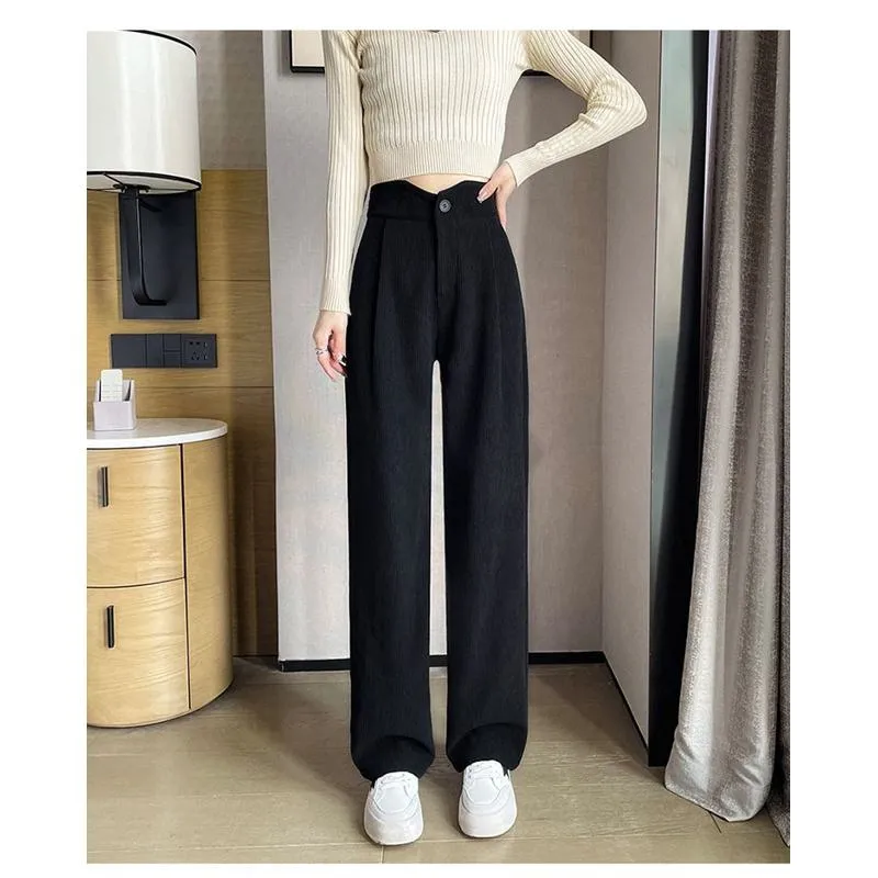 Floor-Length Casual Slimming Straight Draping High-Waisted Pants