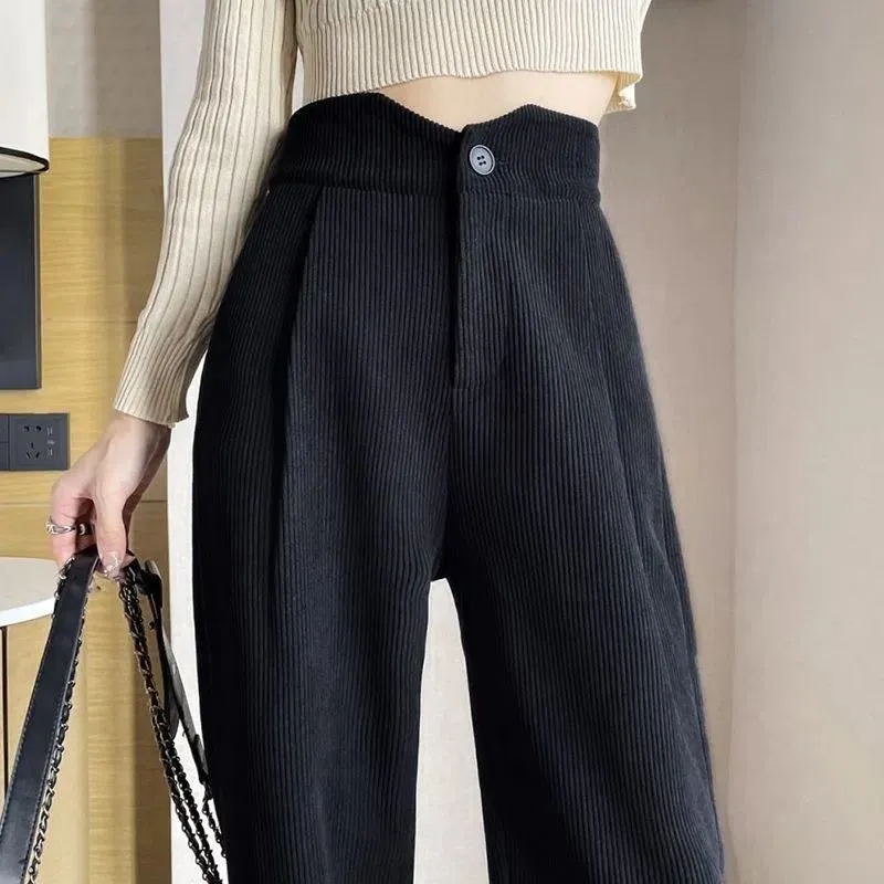 Floor-Length Casual Slimming Straight Draping High-Waisted Pants