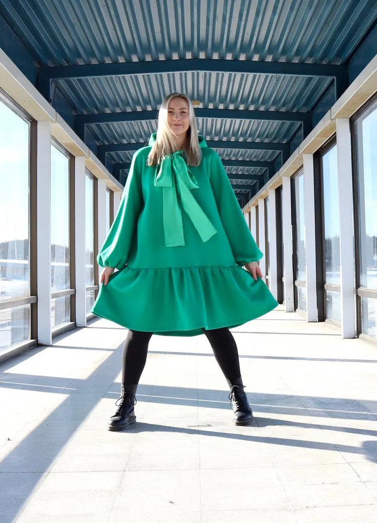 Flowy Hoodie Dress Green