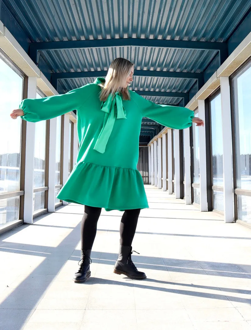 Flowy Hoodie Dress Green