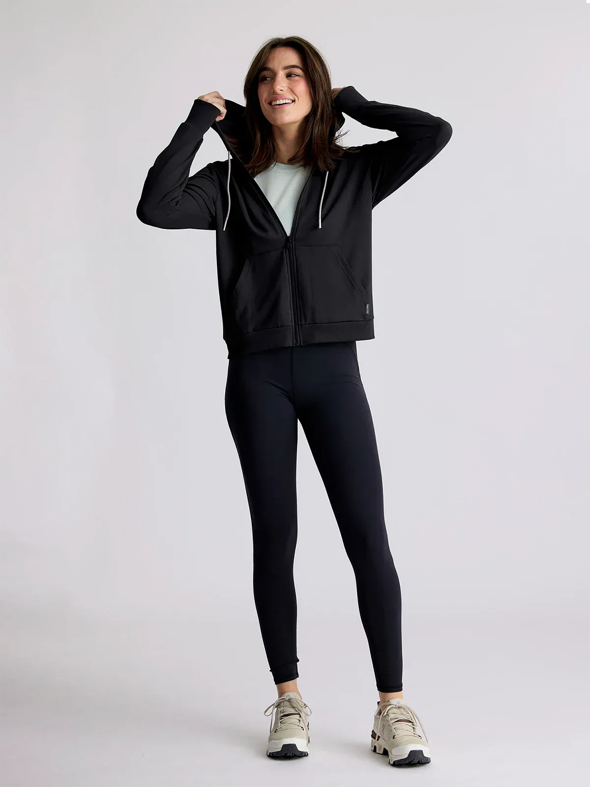 Free Fly Women's Bamboo Lightweight Fleece Zip Hoodie in Heather Black