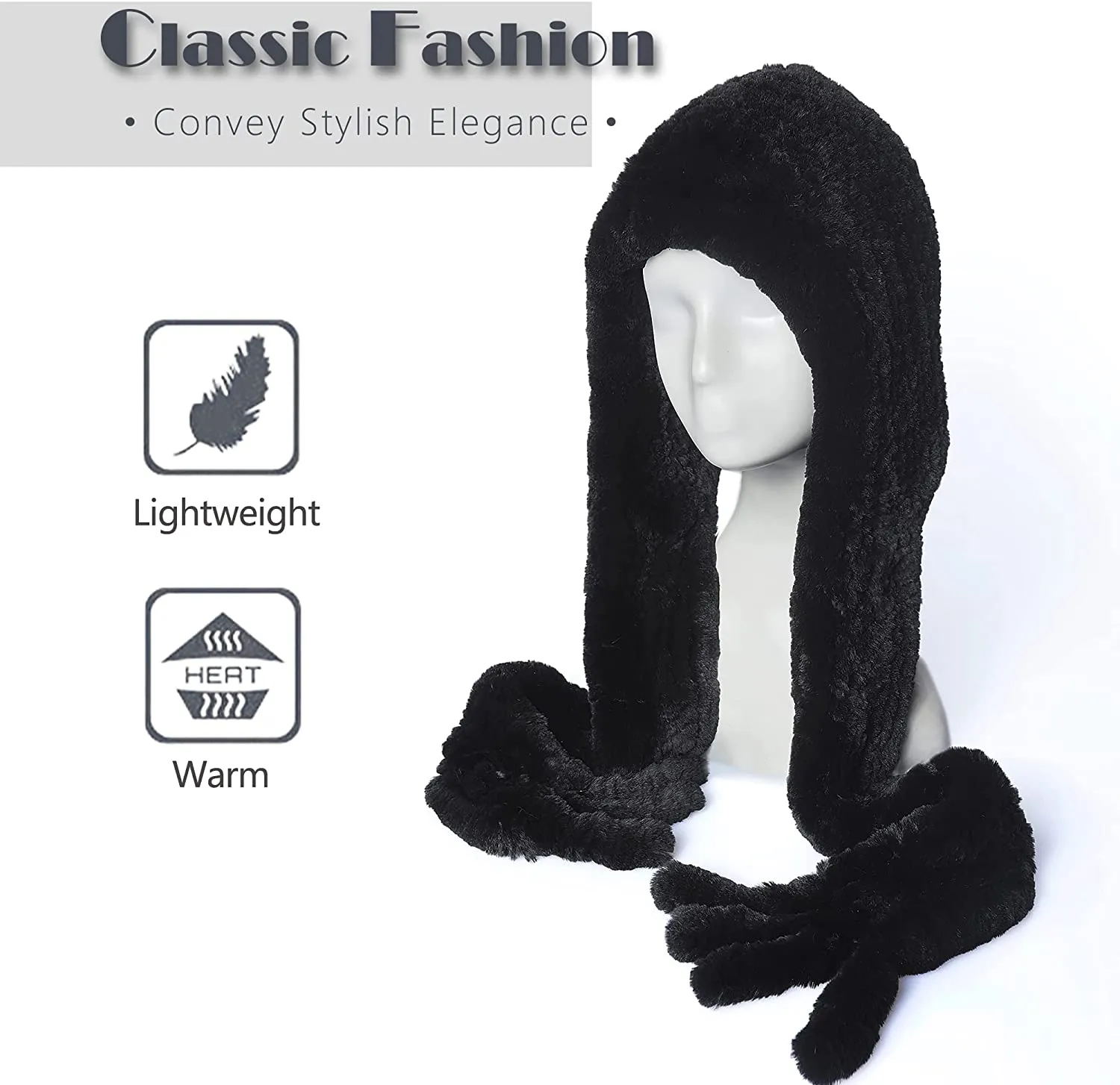 Fur Hooded Scarf Hat Scarves Hood Scarf Beanie For Women Head Neck Warmer Winter With Rabbit Fur