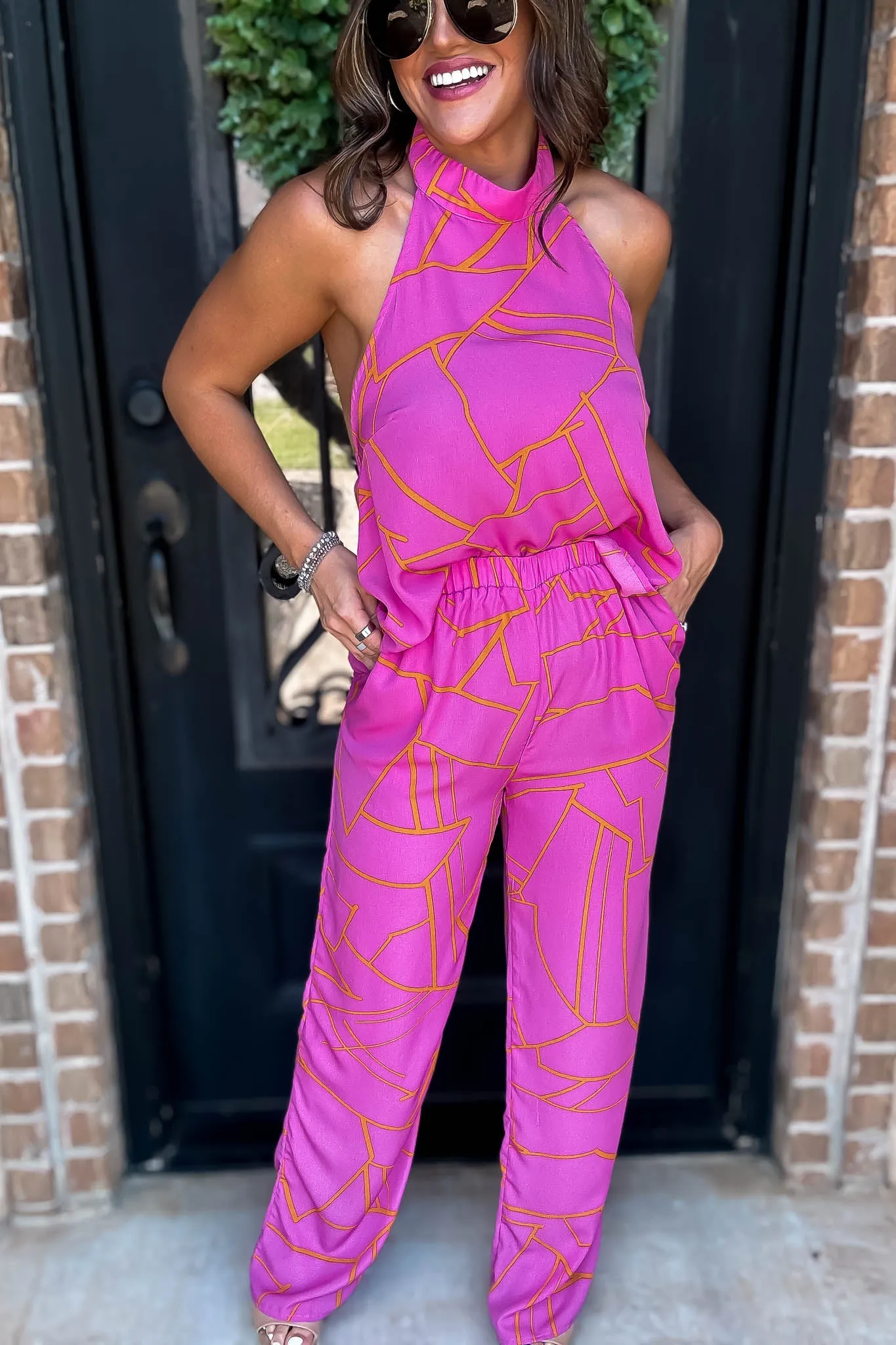 Geometric Pink Print Pant