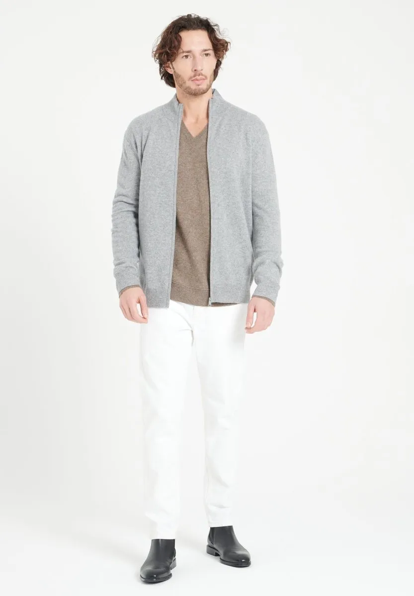 Gilet zippé cachemire gris clair homme - LUKE 8