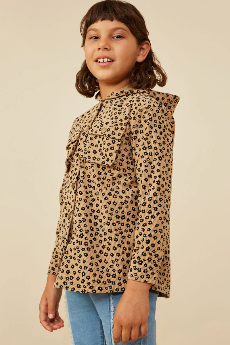 Girls Ditsy Floral Hooded Corduroy Shacket