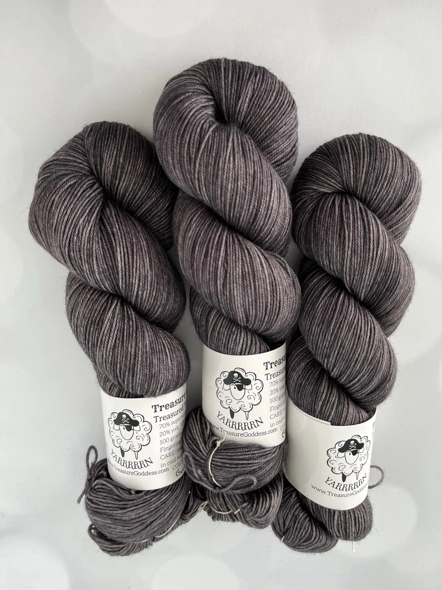 Gunpowder, Treasured Yak Toes Sock Yarn, dark charcoal gray yarn