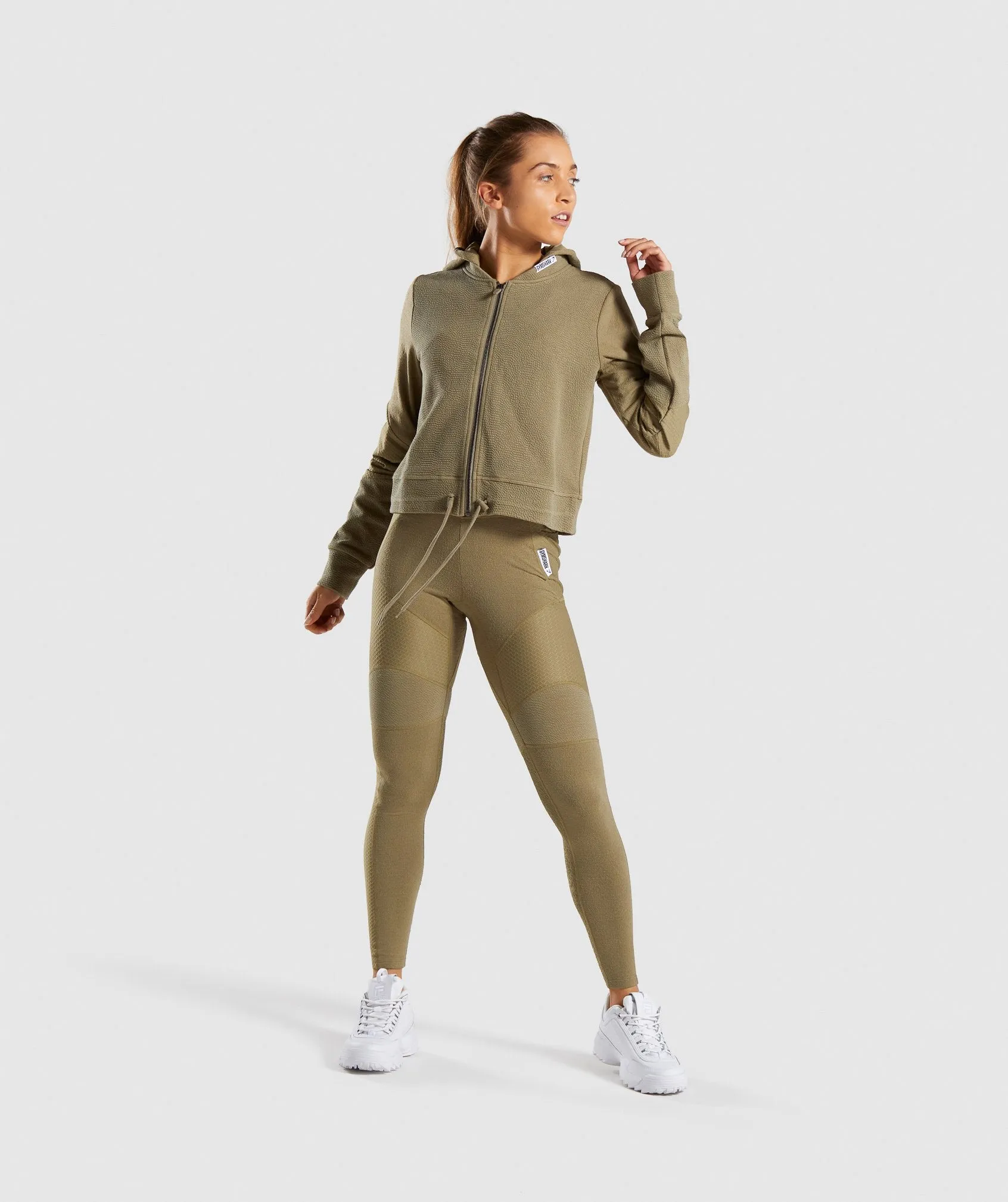 Gymshark True Texture Hooded Bomber Jacket - Washed Khaki