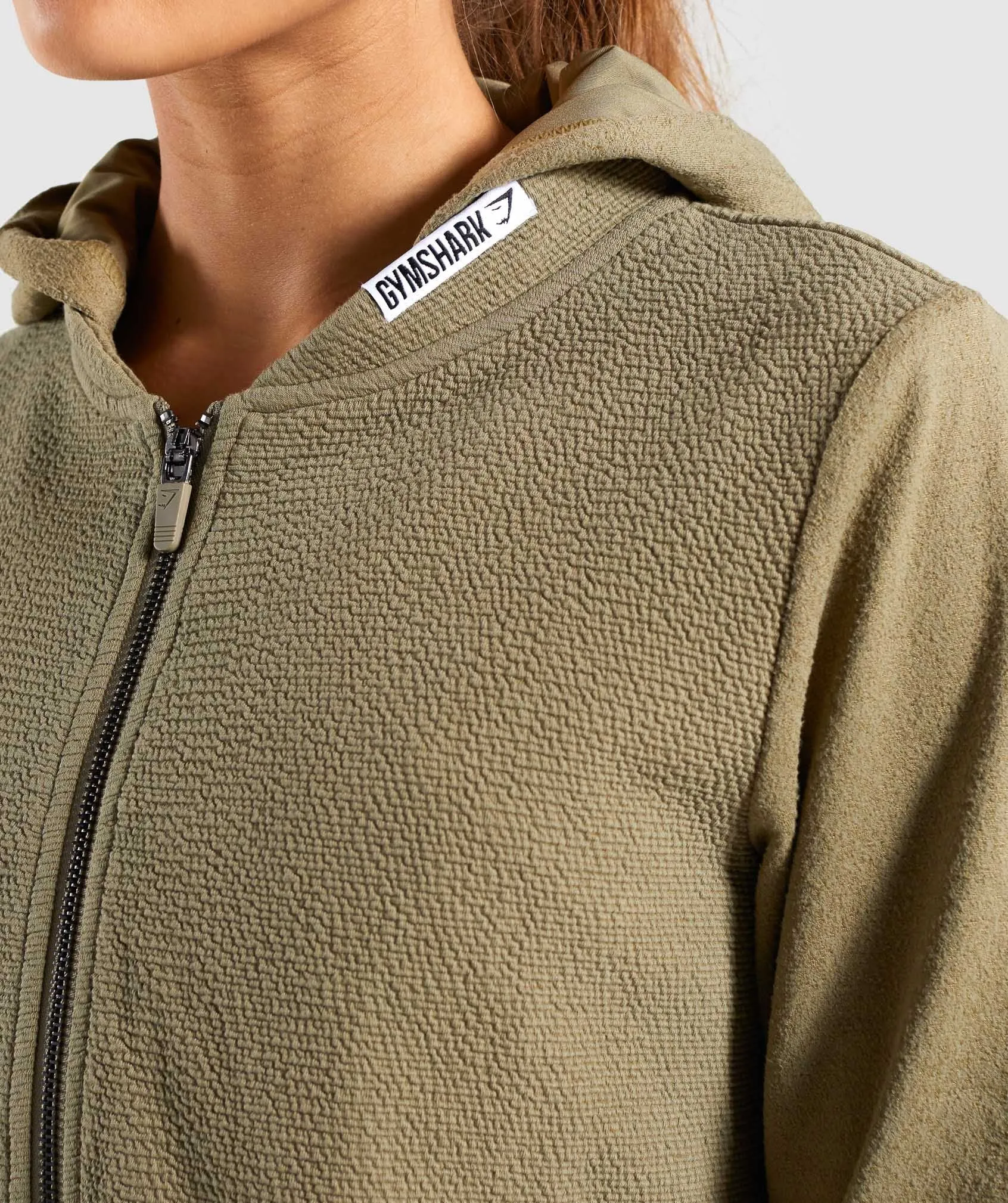 Gymshark True Texture Hooded Bomber Jacket - Washed Khaki