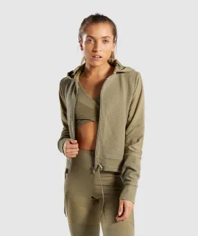 Gymshark True Texture Hooded Bomber Jacket - Washed Khaki