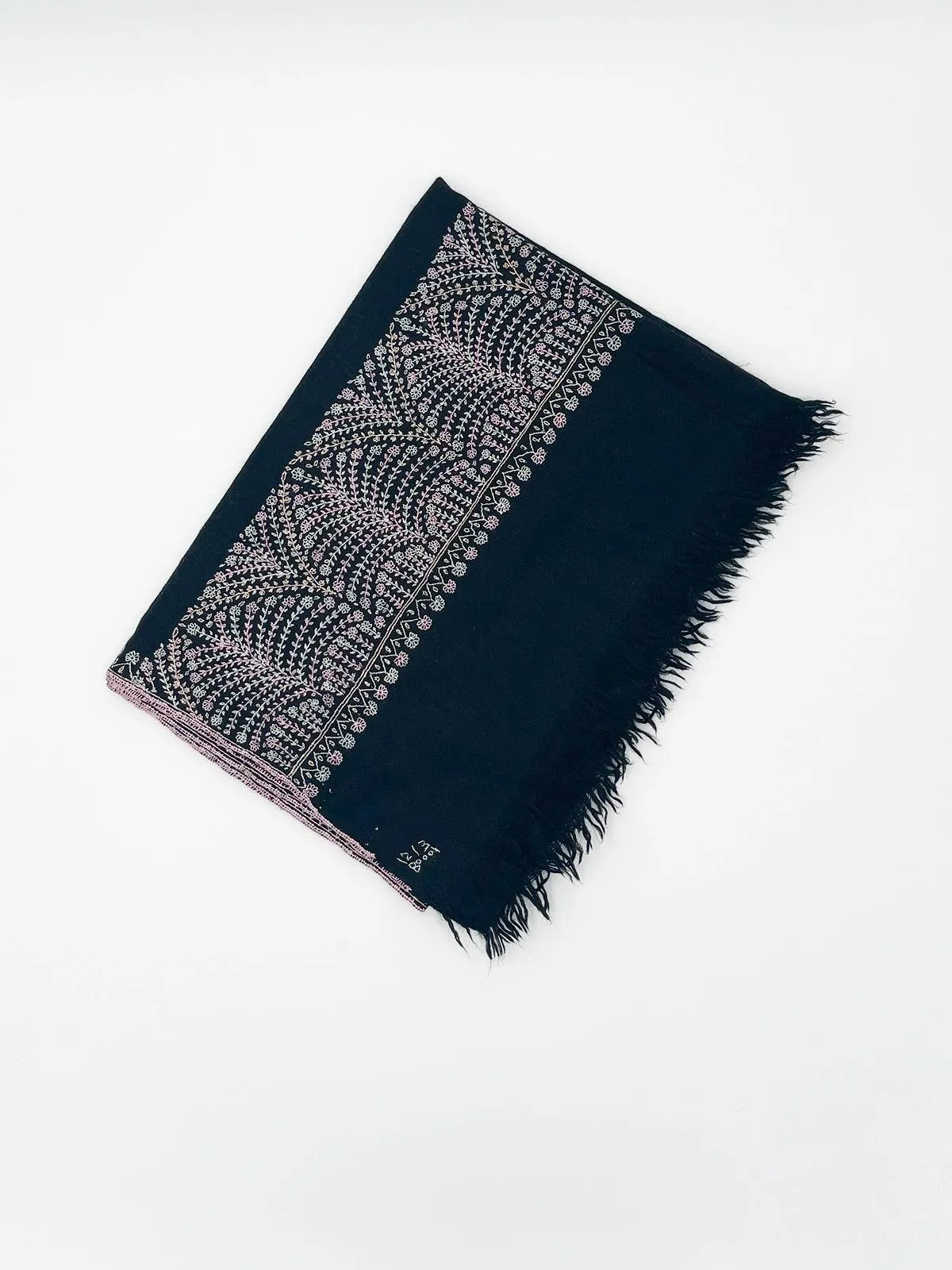 Handwoven 100% Pashmina - BLACK WITH PASTEL EMBROIDERY