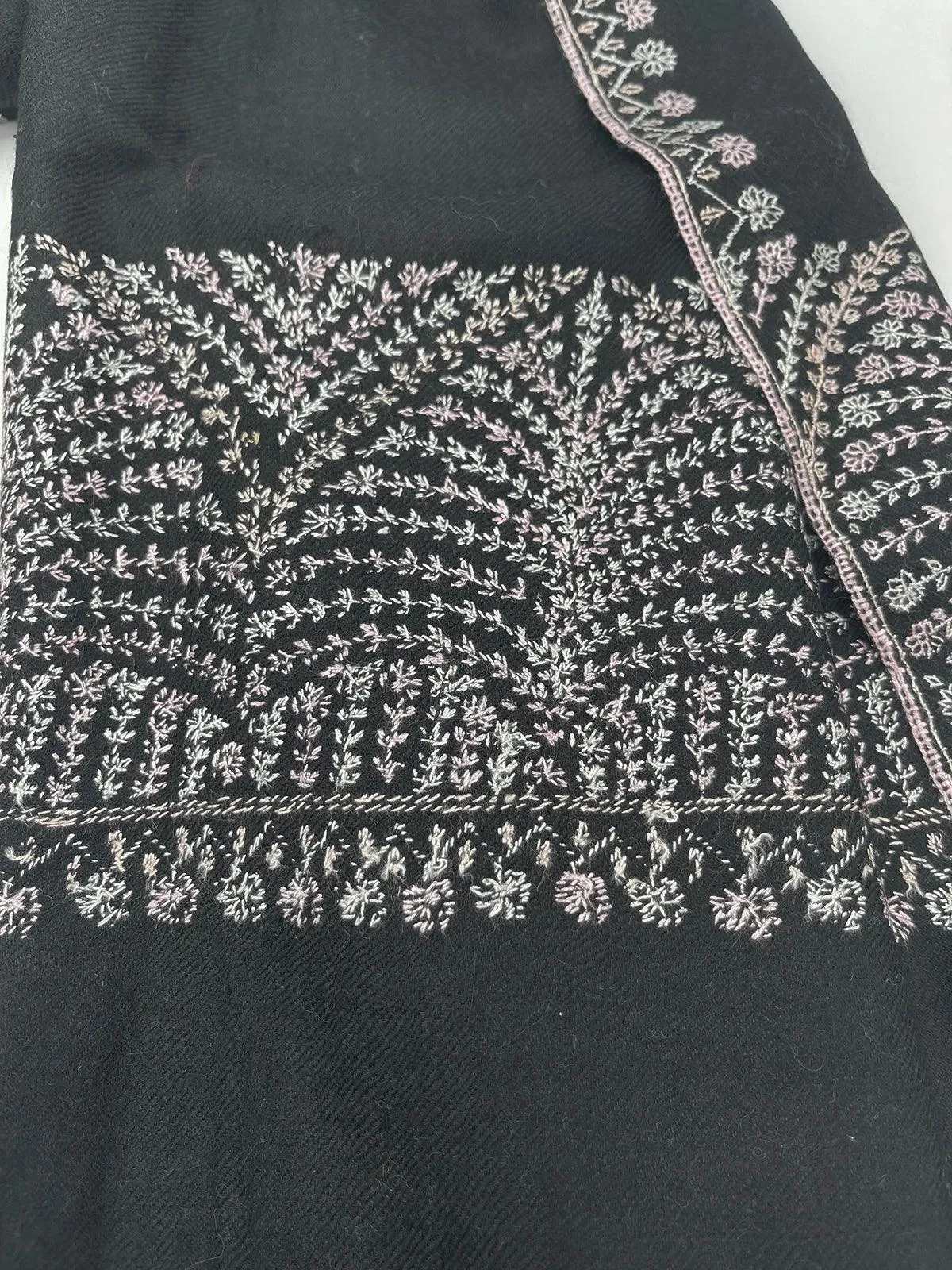 Handwoven 100% Pashmina - BLACK WITH PASTEL EMBROIDERY