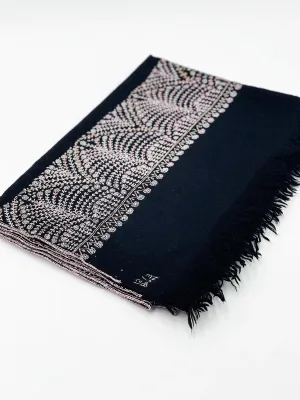 Handwoven 100% Pashmina - BLACK WITH PASTEL EMBROIDERY