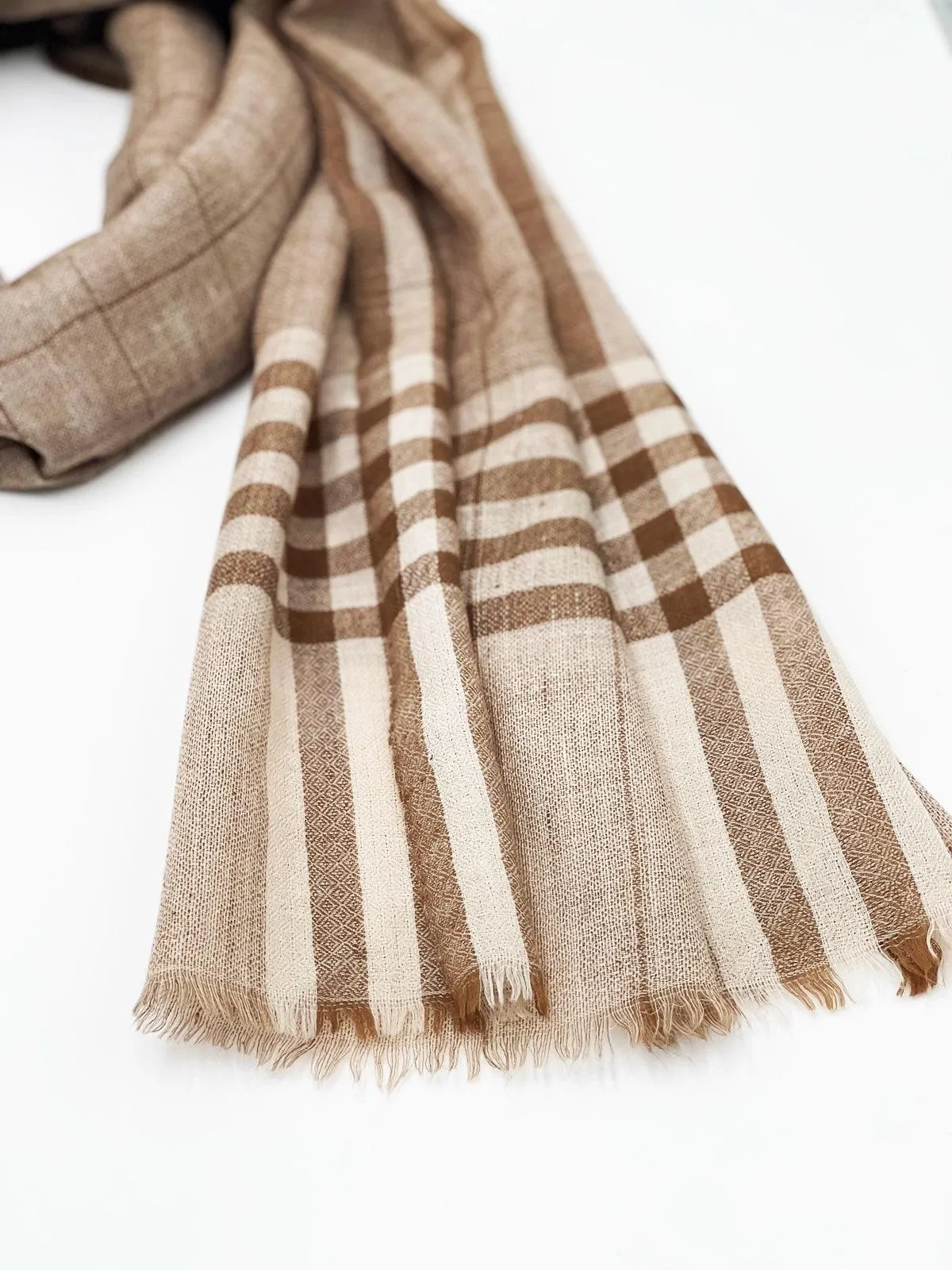 Handwoven 100% Pure Pashmina - BROWN & BEIGE STRIPES