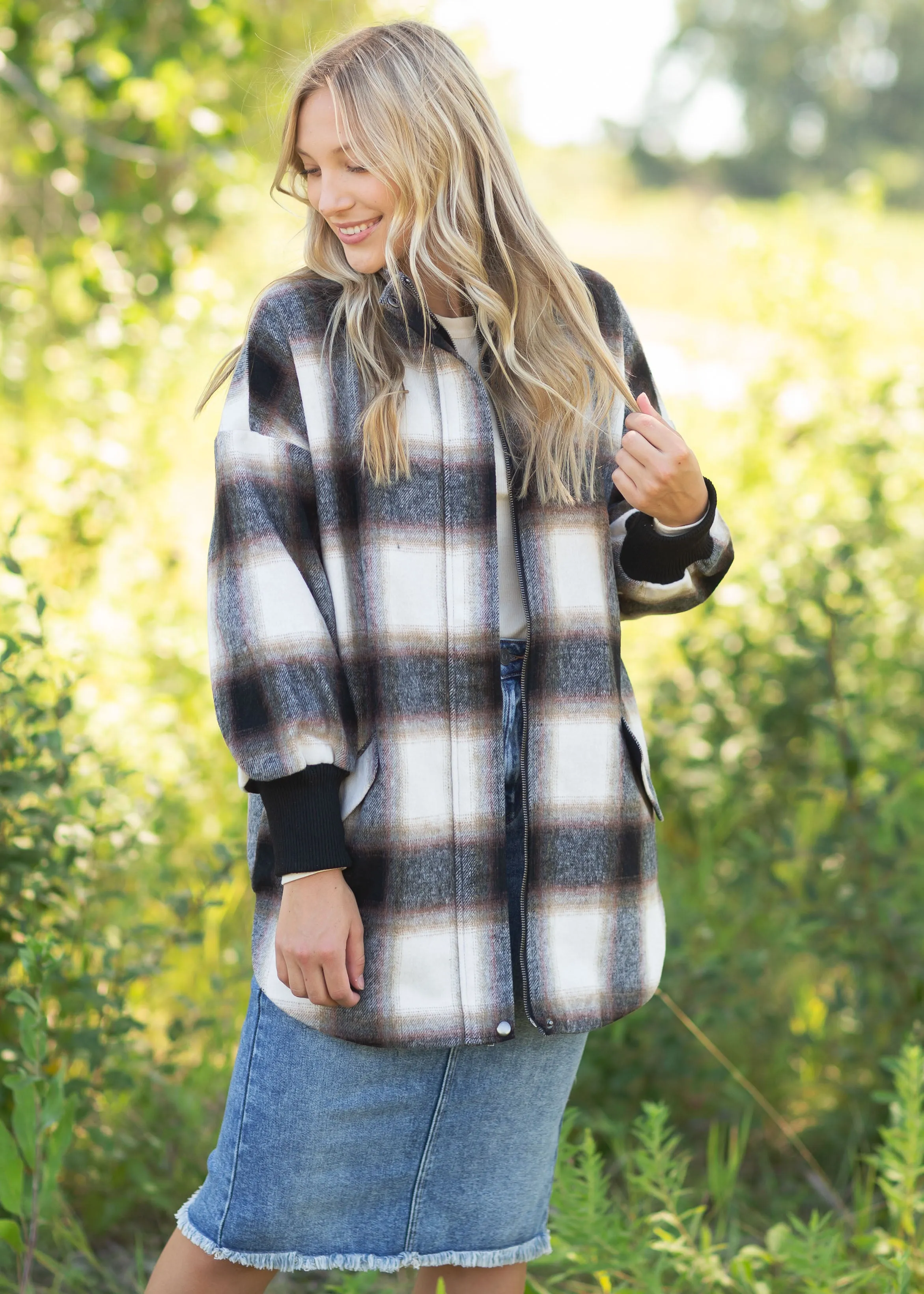 Harper Black Plaid Zip Up Shacket - FINAL SALE