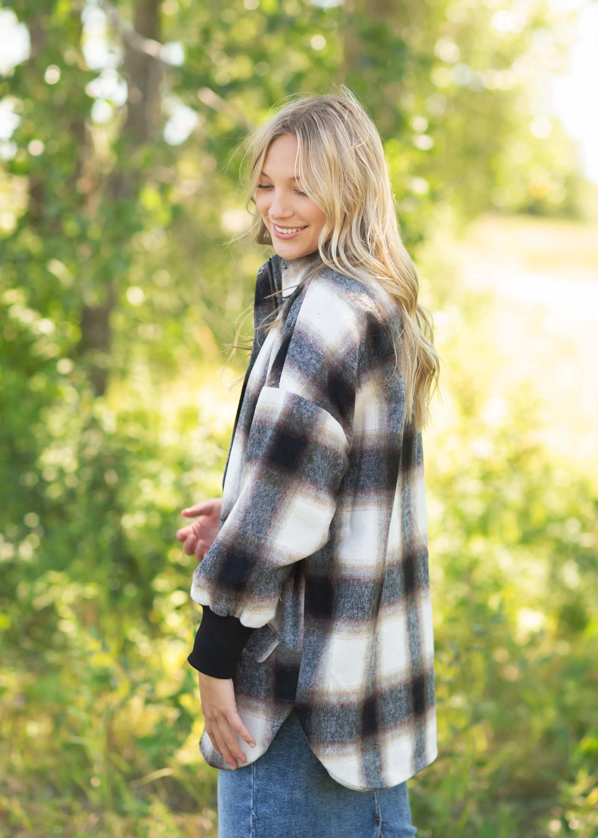 Harper Black Plaid Zip Up Shacket - FINAL SALE