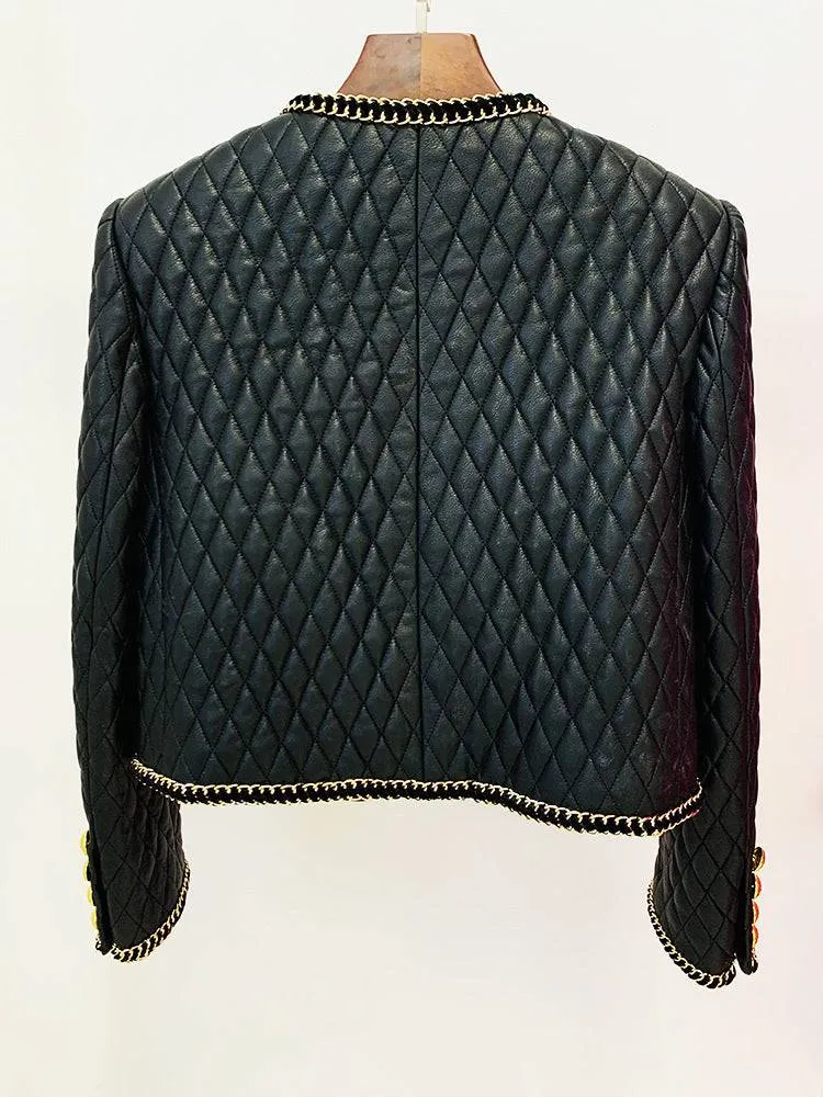 Hedy Chain Detail Quilted Leather Jacket