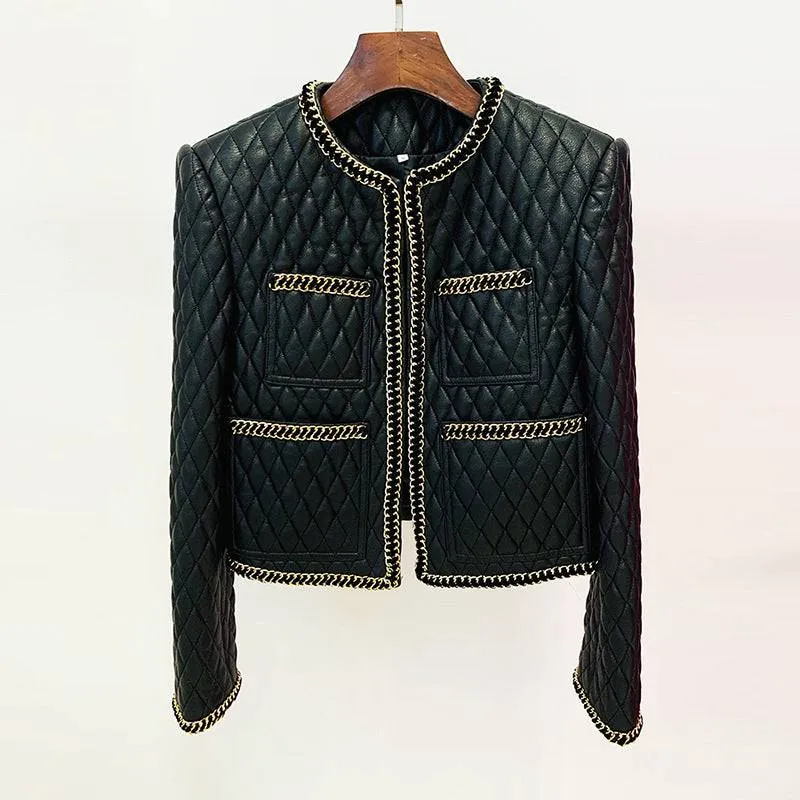 Hedy Chain Detail Quilted Leather Jacket