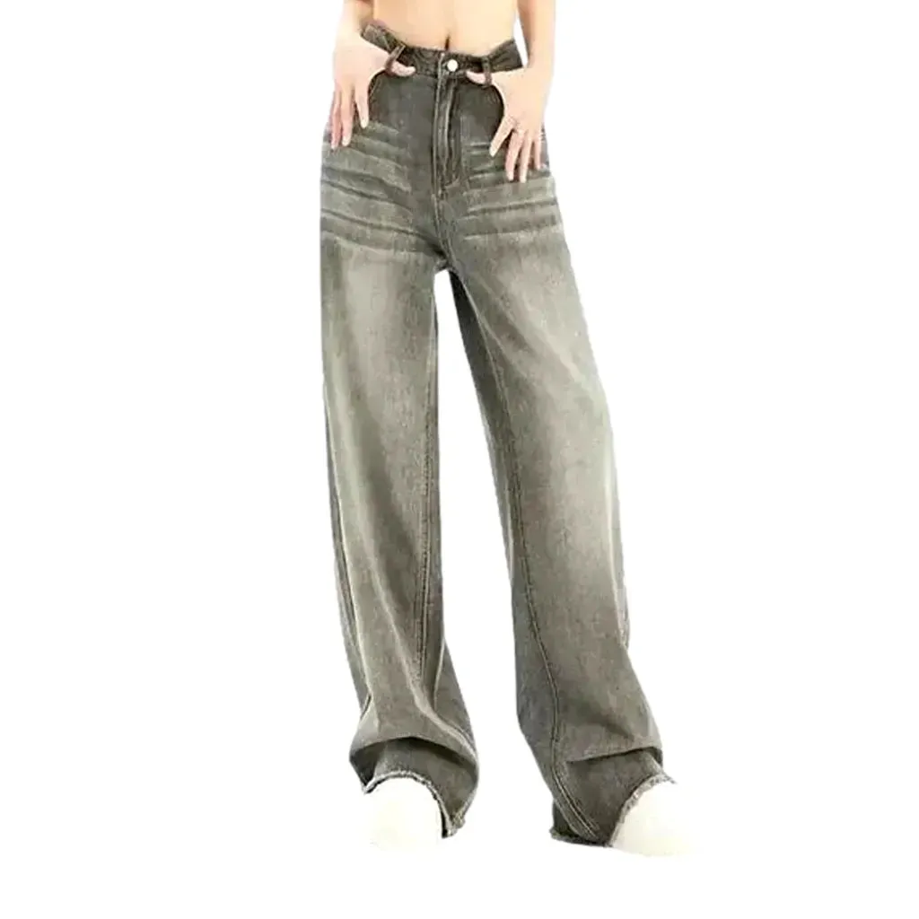 High rise baggy faded line jeans for ladies