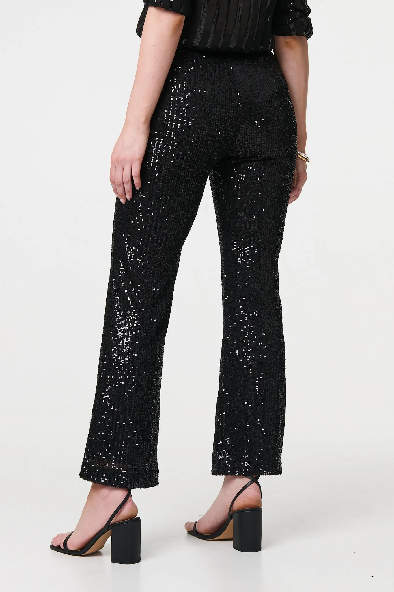 High Waist Flared Sequin Trousers