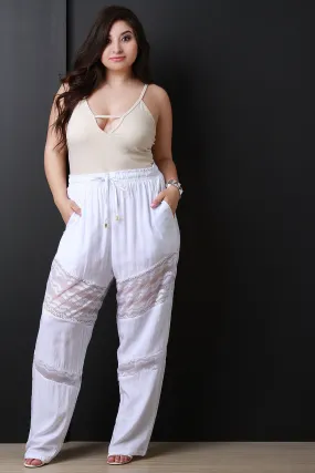 High Waist Lace Insert Wide Leg Pants