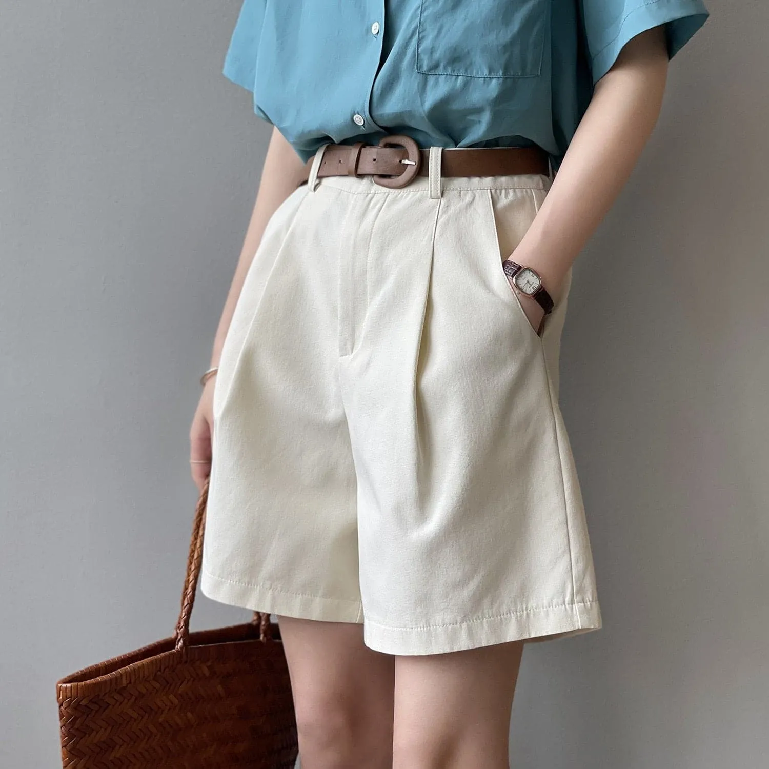 High Waist Wide Leg Shorts - Flattering High Rise Pants for Women