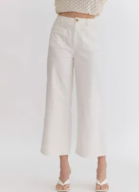 High Waisted Wide Leg Pants in Off White by Entro