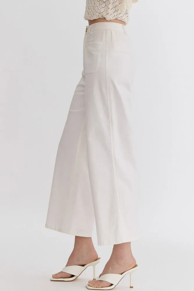 High Waisted Wide Leg Pants in Off White by Entro