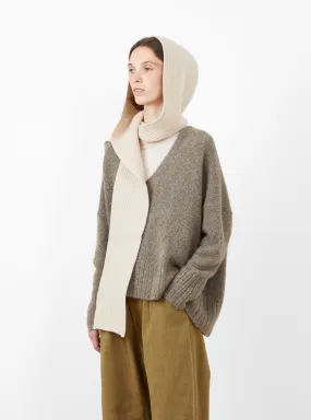 Hooded Scarf Beige/White