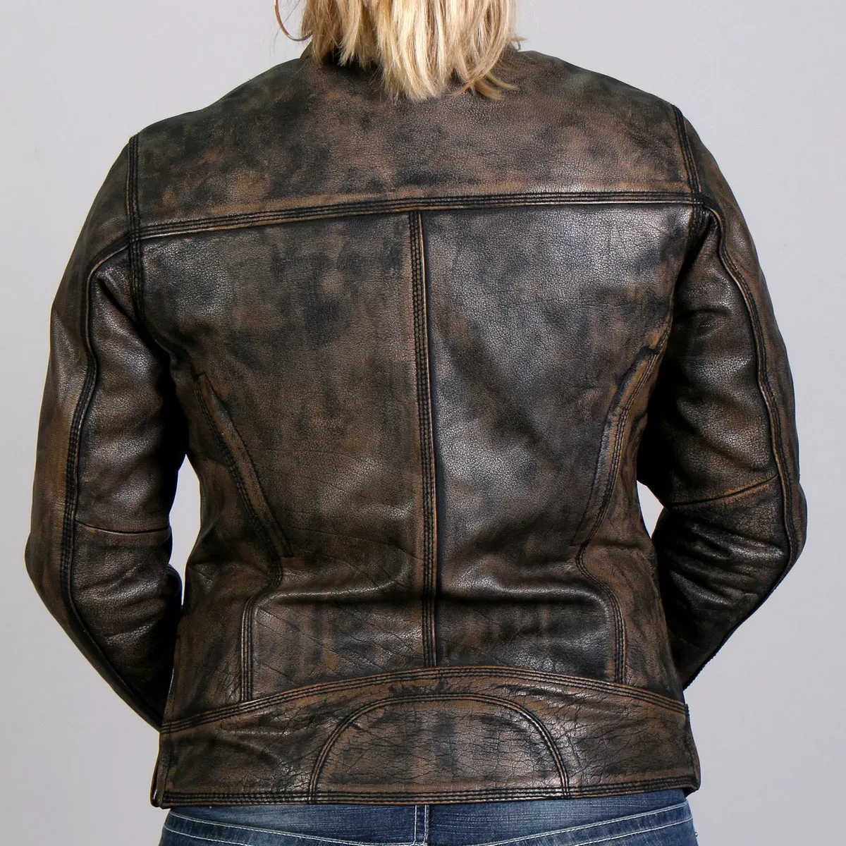 Hot Leathers JKL1024 Women's Distressed Brown Leather Jacket with Conceal and Carry Pockets