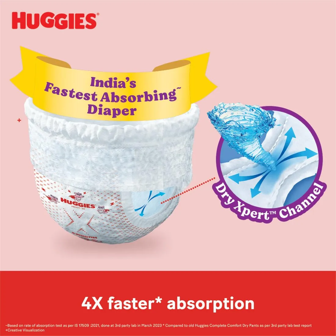 Huggies Complete Comfort Wonder Pants Large (L) Size (9-14 Kgs) Baby Diaper Pants, 64 count| India's Fastest Absorbing Diaper with upto 4x faster absorption | Unique Dry Xpert Channel