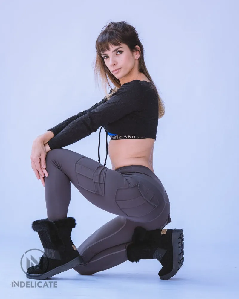 InDelicate -Premium Leggings: Charcoal Cargo Luxe