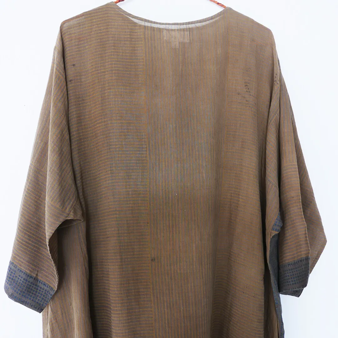 India, Indigene, Kimono Placket tunic w/ under slip (Ochre stripes)