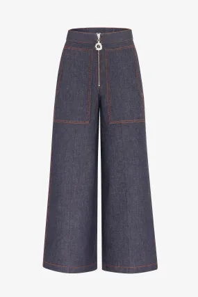 INDIGO DENIM CROPPED WIDE LEG PANT