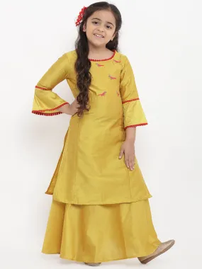 Jashvi Girls Yellow Embroidered Kurti with Skirt