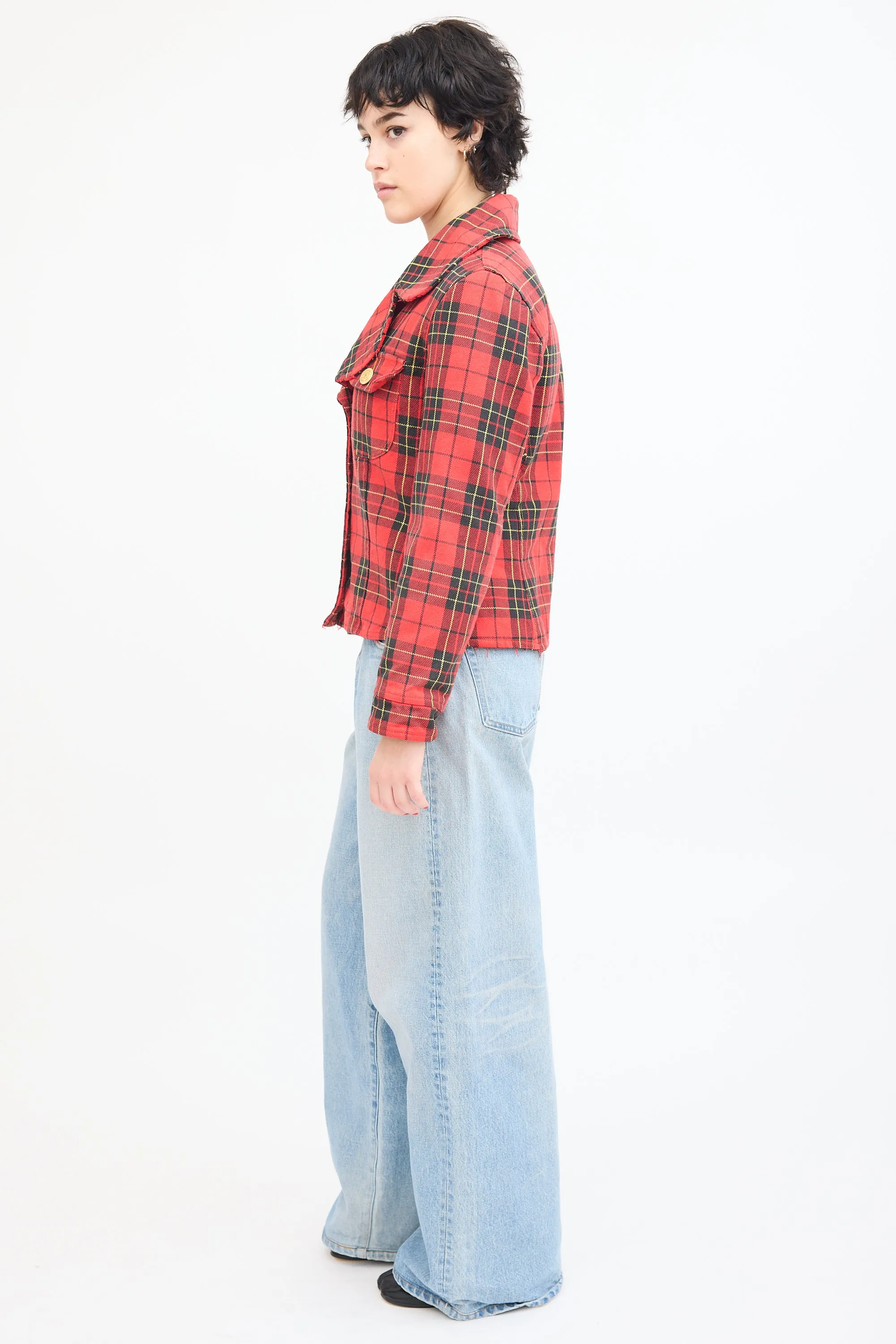 Jeans Red & Multi Tartan  Jacket