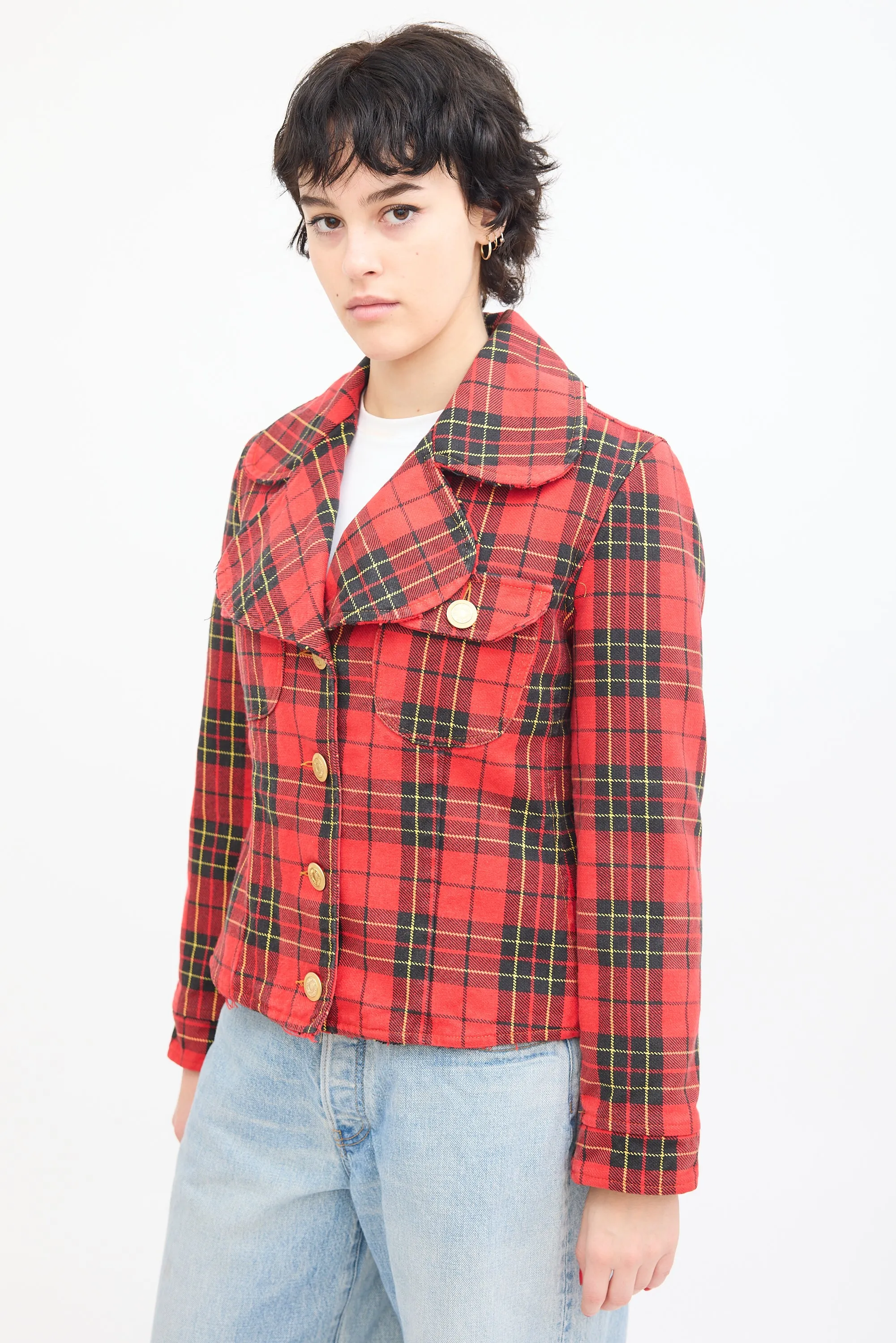 Jeans Red & Multi Tartan  Jacket