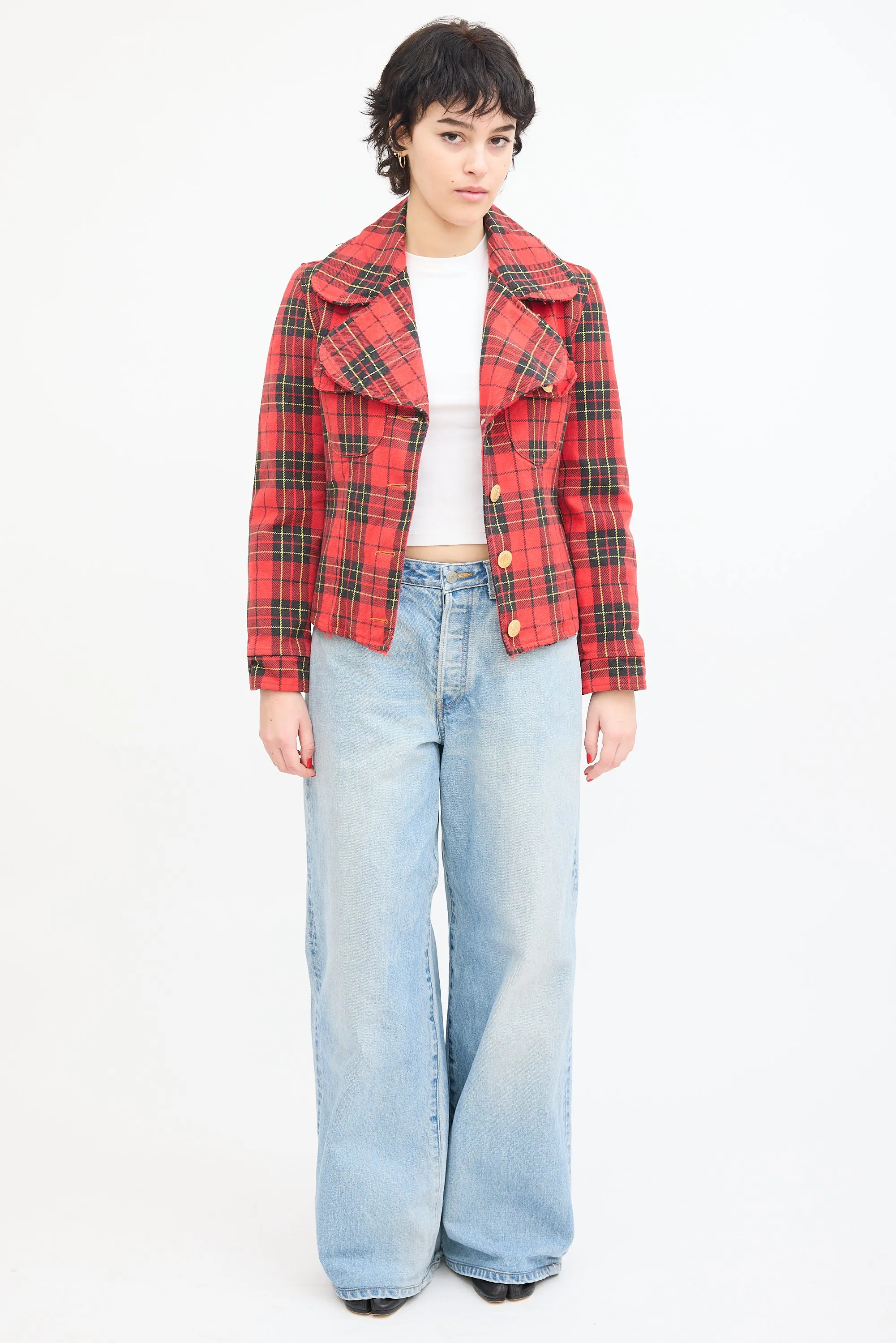 Jeans Red & Multi Tartan  Jacket