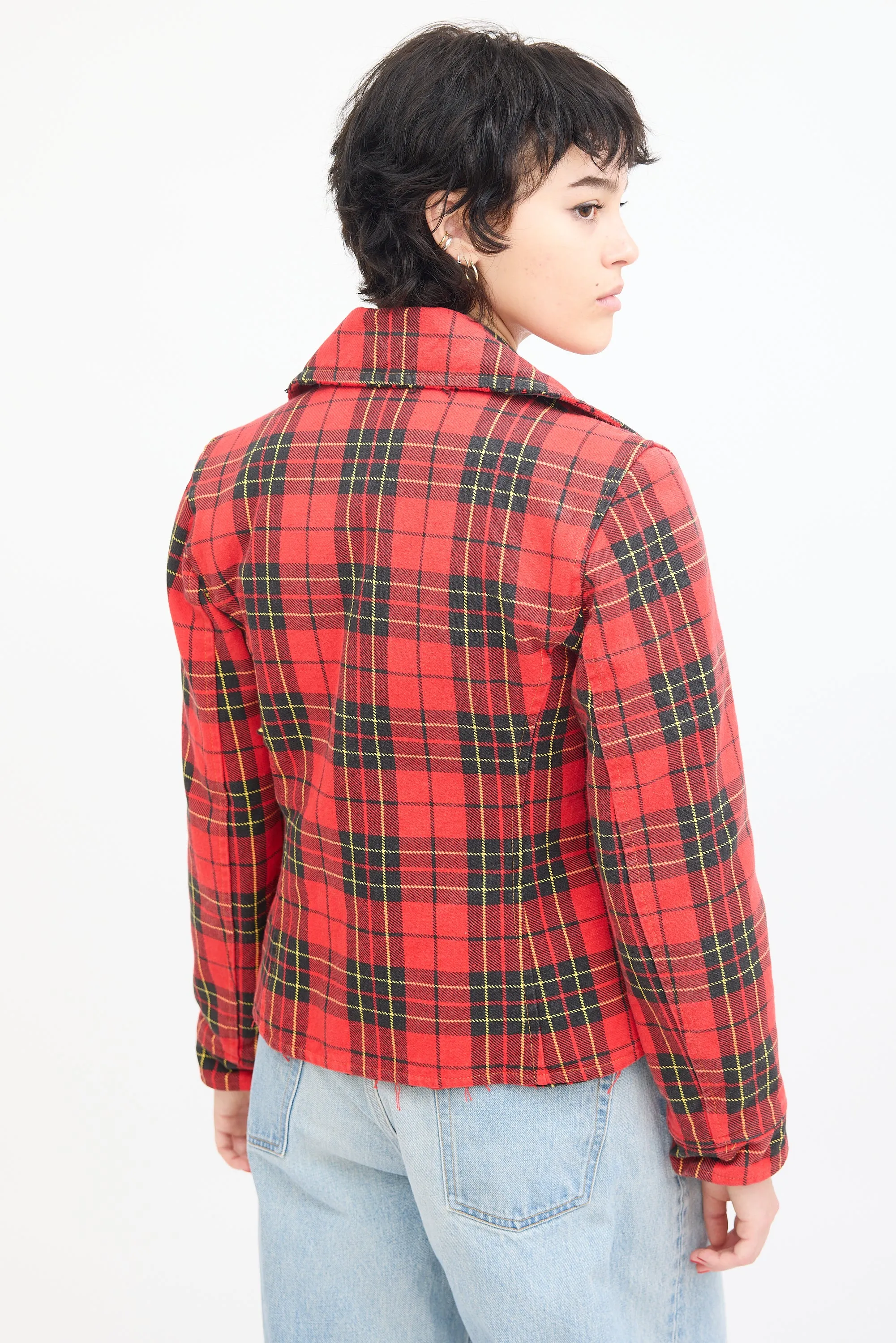 Jeans Red & Multi Tartan  Jacket