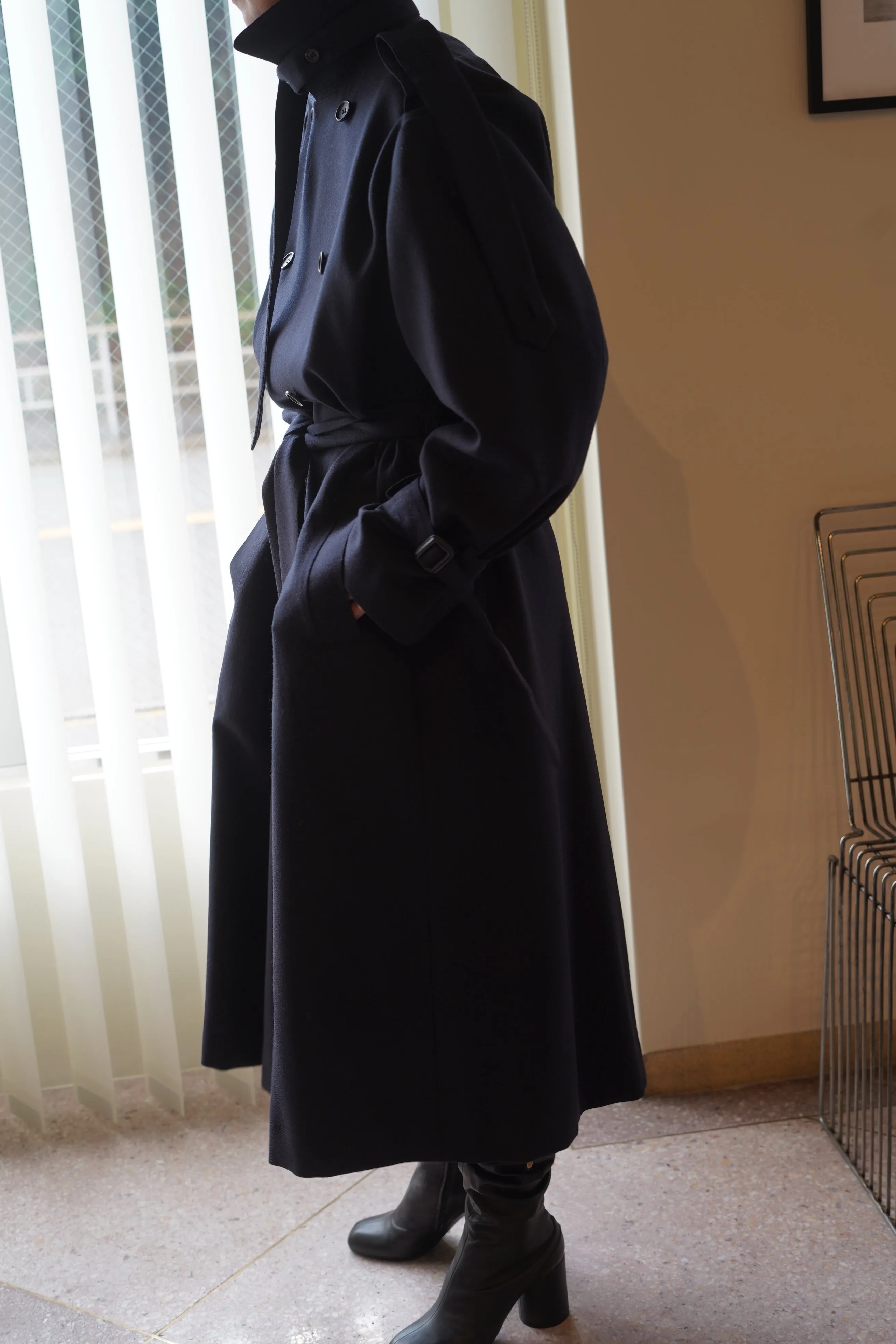 JONNLYNX<br>2way stretch wool trench coat<br>in NAVY