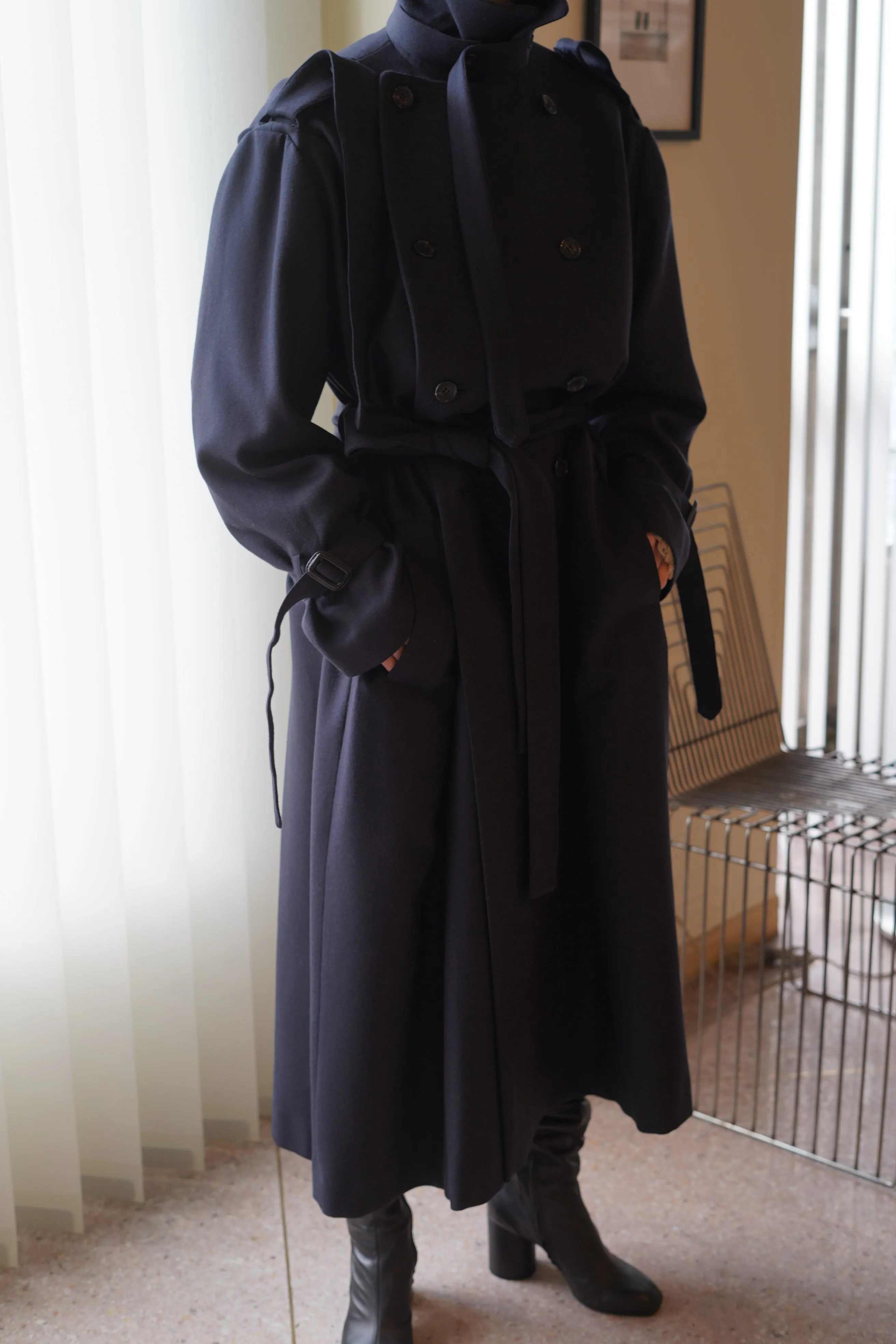 JONNLYNX<br>2way stretch wool trench coat<br>in NAVY