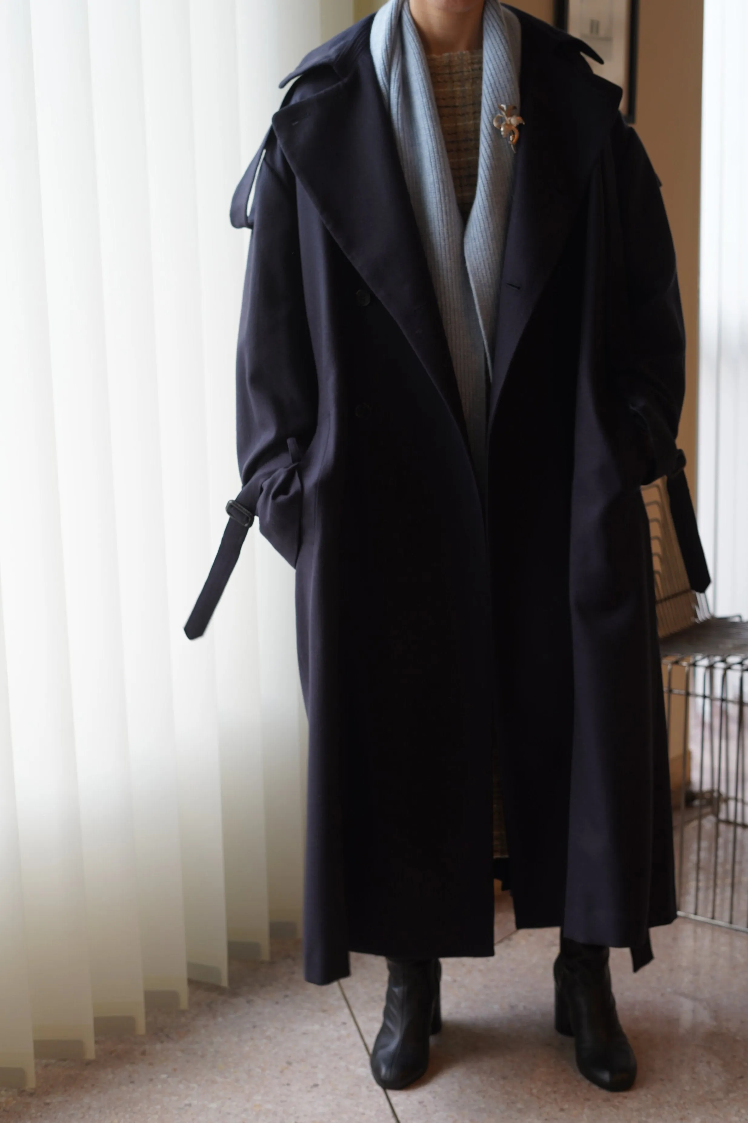 JONNLYNX<br>2way stretch wool trench coat<br>in NAVY