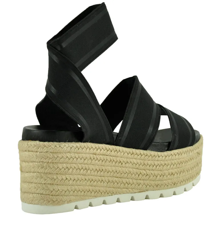 J/SLIDES - QUARTZ BLACK FABRIC ESPADRILLE SANDALS **FREE SHIPPING**