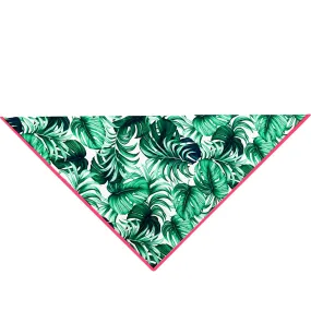 Jungle – Monstera White / Green Scarf (Neon Coral)